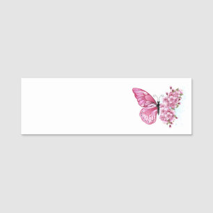 Etiqueta Para Nombres Mariposa de flores con Sakura rosa