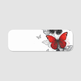 Etiqueta Para Nombres Mariposas Morpho voladoras negras y rojas
