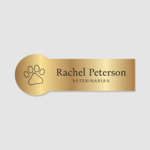 Etiqueta Para Nombres Metallic Gold Modern Paw Print Veterinario