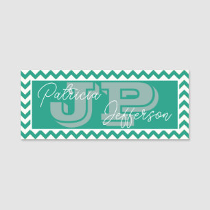 Etiqueta Para Nombres Moda moderna Esmeralda Verde Chevron: Monograma ún