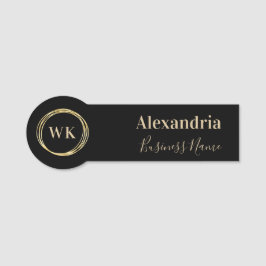 Etiqueta Para Nombres Modern Monogram Black Gold Employee