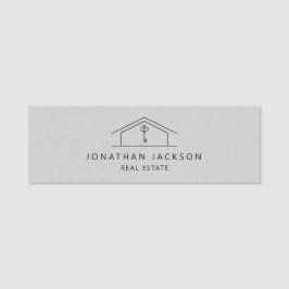 Etiqueta Para Nombres Modern Realtor Home Logo Gray Faux Linen