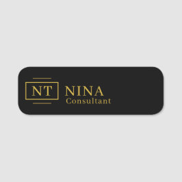 Etiqueta Para Nombres Monograma de oro negro profesional Minimalista