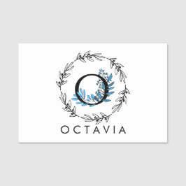 Etiqueta Para Nombres Monograma del Personalizado floral azul - Letra O