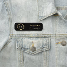 Monograma Elegante Personalizado Empleado Negro Or