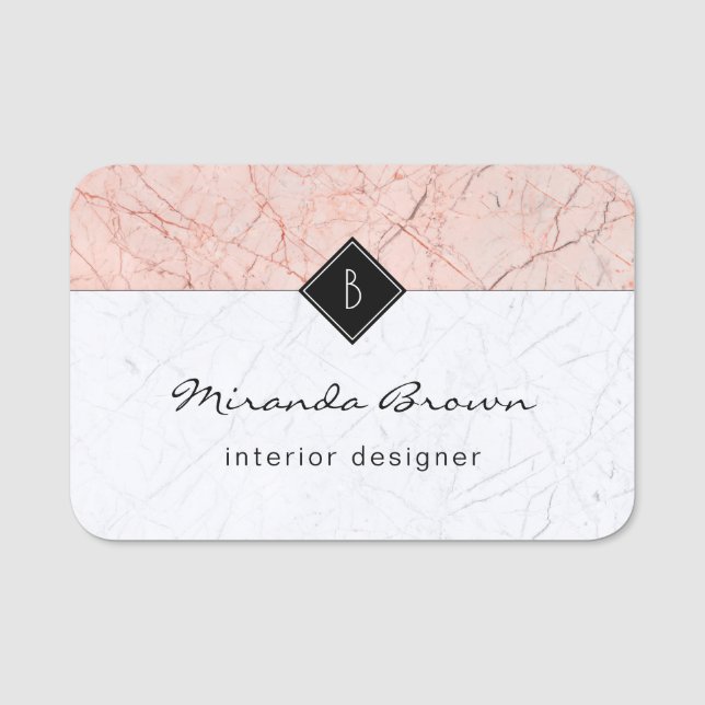Etiqueta Para Nombres Monograma Elegante Rosa Gold Marble Profesional (Anverso)