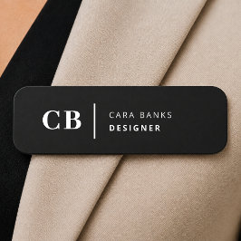 Etiqueta Para Nombres Monograma elegante y moderno en blanco y negro