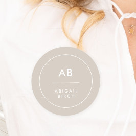 Etiqueta Para Nombres Monograma Minimalista moderno Taupe natural