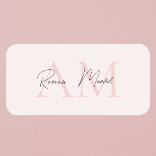 Etiqueta Para Nombres Monograma mínimo inicial y nombre Pastel rosa