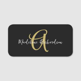 Etiqueta Para Nombres Monograma Oro Negro Oro Moderno Feminina Minimalis