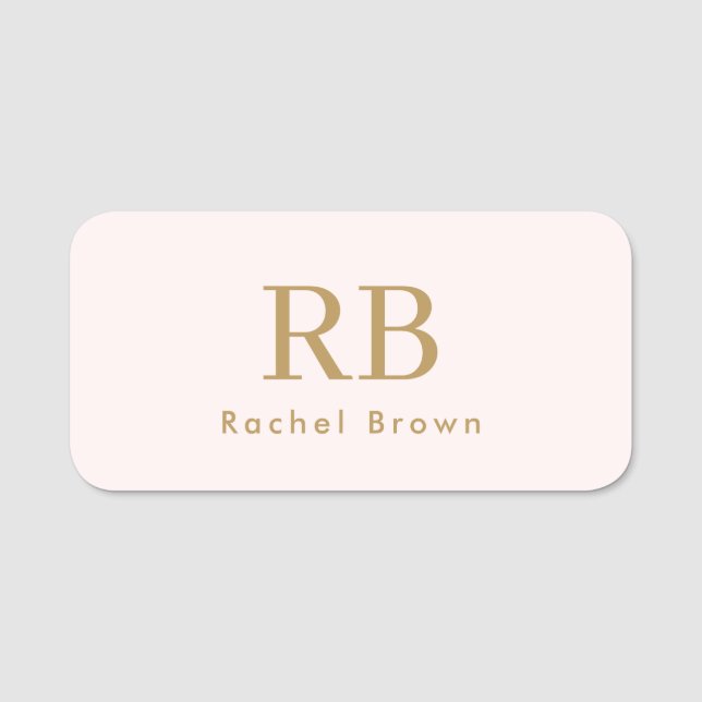 Etiqueta Para Nombres Monograma Rubor Oro rosa Femenino Minimalista (Anverso)