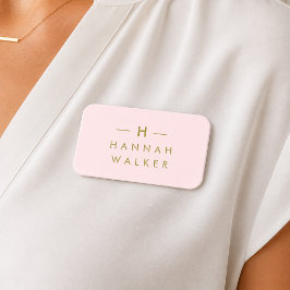 Etiqueta Para Nombres Monograma Rubor Pink | Elegante Minimalista de oro