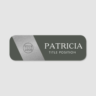 Etiqueta Para Nombres Moss Dark Green & Luxury Purpurina Silver: Su logo