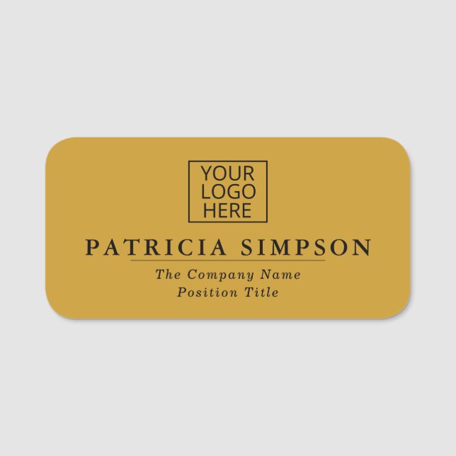 Etiqueta Para Nombres Mostaza Amarillo y Elegancia Negra: Añadir logotip (Anverso)