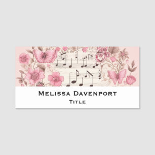 Etiqueta Para Nombres Music Notes and Flowers Retro Style