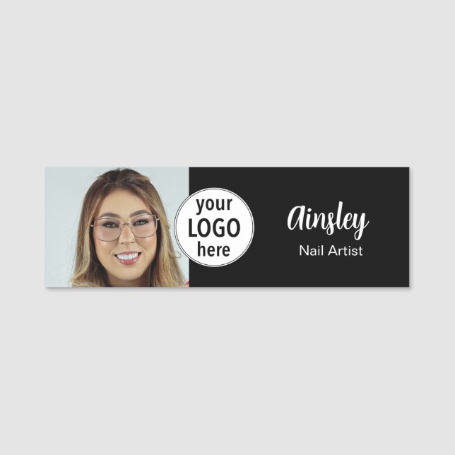 Etiqueta Para Nombres  Nail Artist Photo Logo Black White (Anverso)