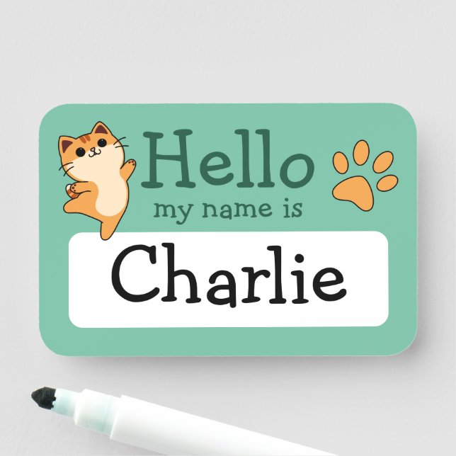 Etiqueta Para Nombres Naranja personalizado Cat, Paw Print, Personalizad (In situ)