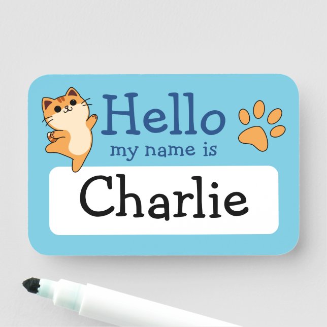Etiqueta Para Nombres Naranja personalizado Cat, Paw Print, Personalizad (In situ)
