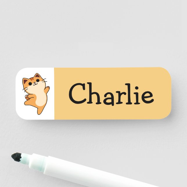 Etiqueta Para Nombres Naranja personalizado Gato, Personalizado, Amarill (In situ)