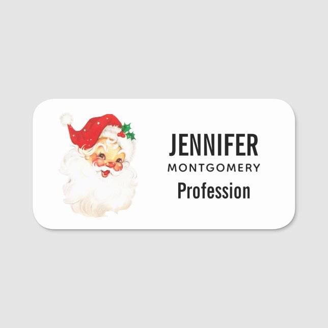 Etiqueta Para Nombres Navidades del Viejo Santa Claus Retro Jolly (Anverso)