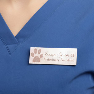Etiqueta Para Nombres Negocio Veterinario de Garra Brillante Rosa Dorado