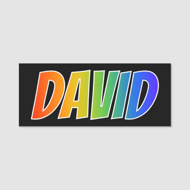Etiqueta Para Nombres Nombre "DAVID": Divertido color arcoiris (Anverso)