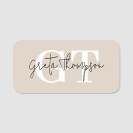 Etiqueta Para Nombres Nombre de firma en blanco y negro Monograma Beige