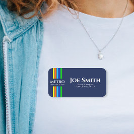 Etiqueta Para Nombres Nombre de negocio azul Bandas verticales modernas