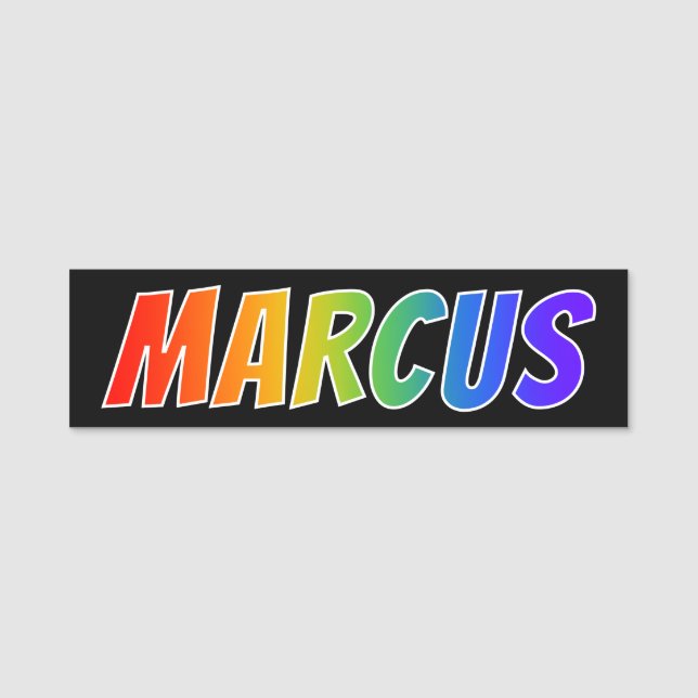 Etiqueta Para Nombres Nombre "MARCUS": Divertido color arcoiris (Anverso)