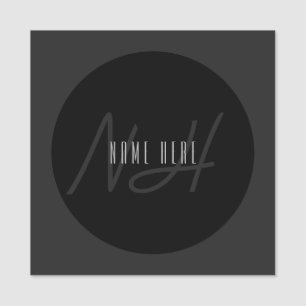 Etiqueta Para Nombres Nombre moderno y elegante y monograma   Gris oscur