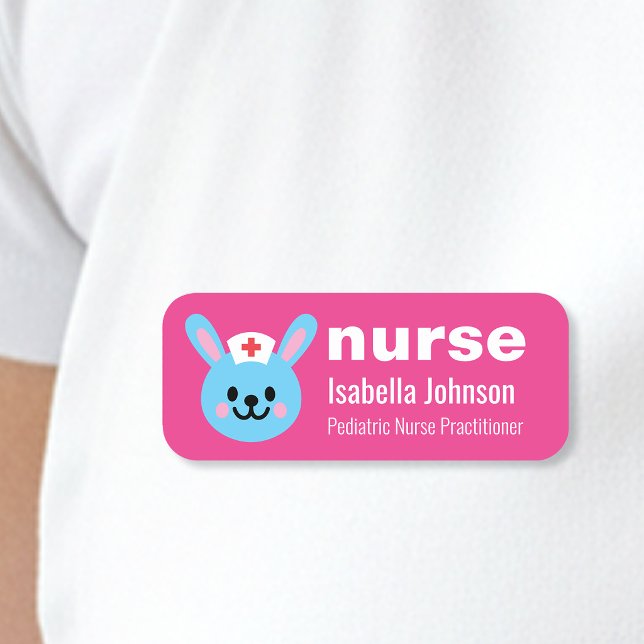 Etiqueta Para Nombres Nurse Custom Name Cute Rabbit Pink (Subido por el creador)