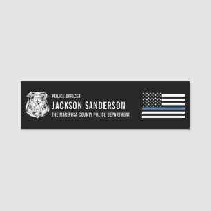 Etiqueta Para Nombres Oficial de Policía Departamento Línea Azul Fina Em