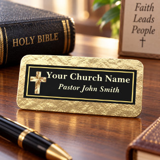 Etiqueta Para Nombres Pastor de la Iglesia Dorado y Negro