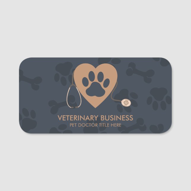 Etiqueta Para Nombres Paw Heart Stethescope Mascota Médica Veterinaria (Anverso)