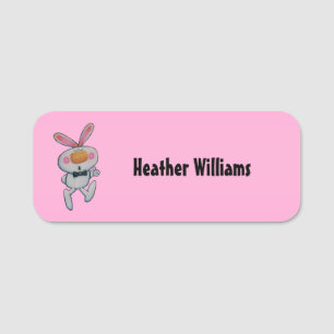 Etiqueta Para Nombres Personalizado Bunny blanco Thumbup Rótulo rosa bri