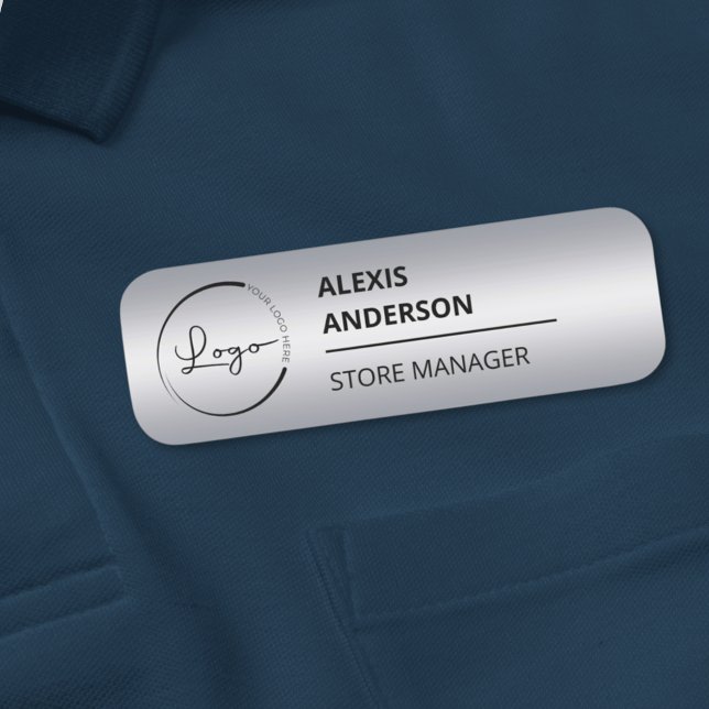 Etiqueta Para Nombres Personalizado Company Business Logo Faux Silver (Subido por el creador)
