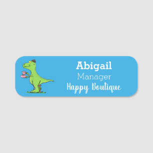 Etiqueta Para Nombres Personalizado de dinosaurios de color verde gracio