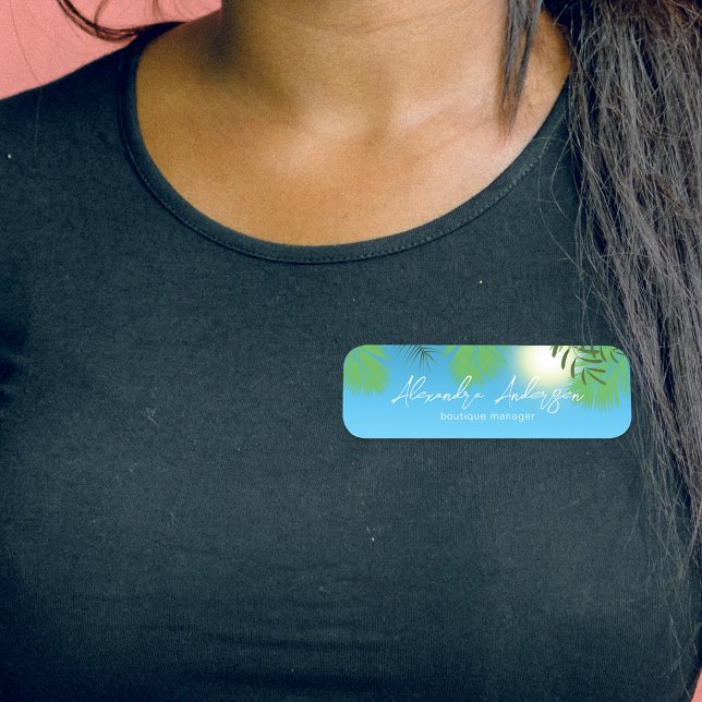 Etiqueta Para Nombres Personalizado de escritura moderna del Blue Tropic (Subido por el creador)