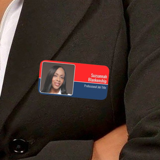 Etiqueta Para Nombres Personalizado de fondo rojo blanco y azul (custom photo name tag)