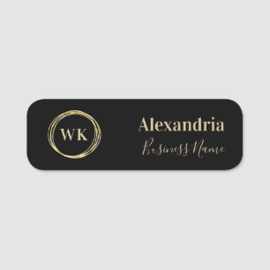 Etiqueta Para Nombres Personalizado Monograma Negra Oro Empleado