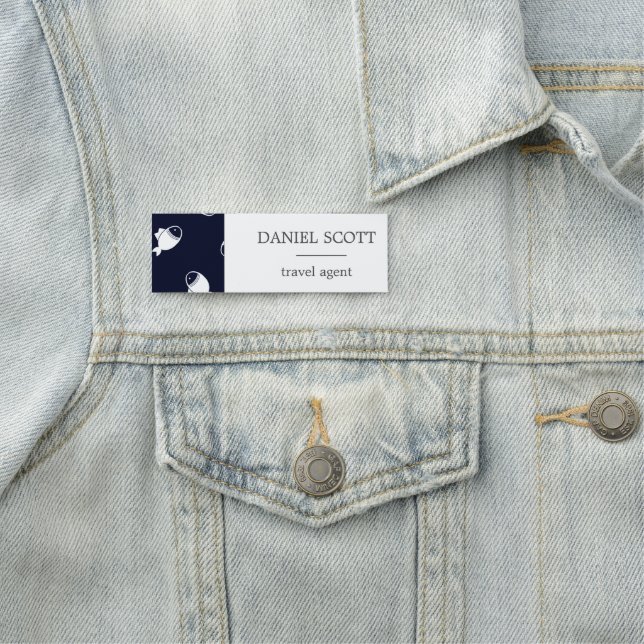 Etiqueta Para Nombres Pesca patrón de silueta blanca azul (In situ)