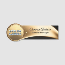 Etiqueta Para Nombres Premium Asymmetrical Gold Black Name Tag
