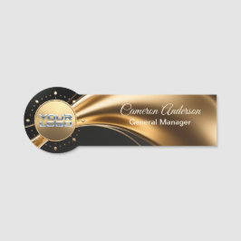 Etiqueta Para Nombres Premium Asymmetrical Gold Black Name Tag