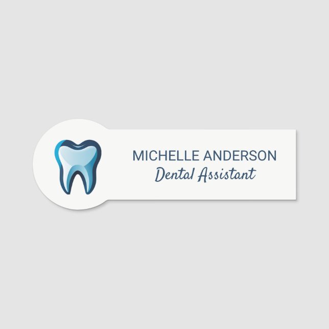 Etiqueta Para Nombres Profesional Trendy Dental Assistant blanco Azul (Anverso)