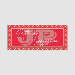 Etiqueta Para Nombres Punto de Polka rojo y blanco único elegante monogr