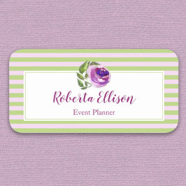Etiqueta Para Nombres Purple Watercolor Rosa Floral Stripes Business