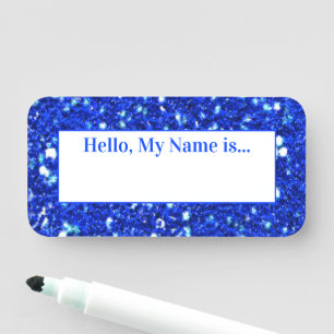 Etiqueta Para Nombres Purpurina espumoso Glam Royal Blue Hola mi nombre