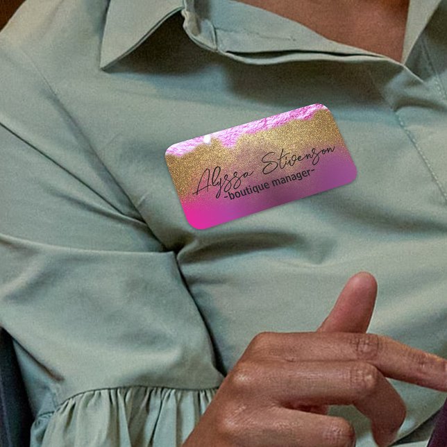 Etiqueta Para Nombres Purpurina Fancy Pink Gold Faux Profesional (Subido por el creador)