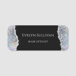 Etiqueta Para Nombres Purpurina iridiscente plateado