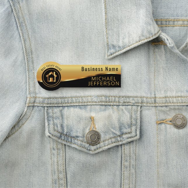 Etiqueta Para Nombres Realtor profesional - Negro y oro (In situ)